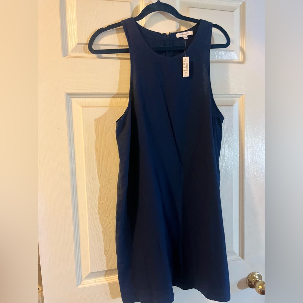 Madewell Deep Blue Linen Dress size Large NWT